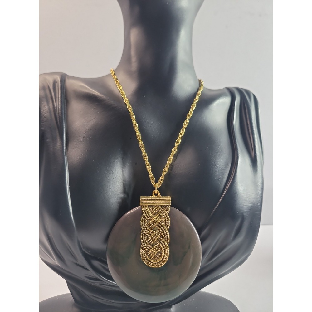 Vintage Rare Necklace‎ Gold Tone Pendant Green Marbled Max Factor No Perfume